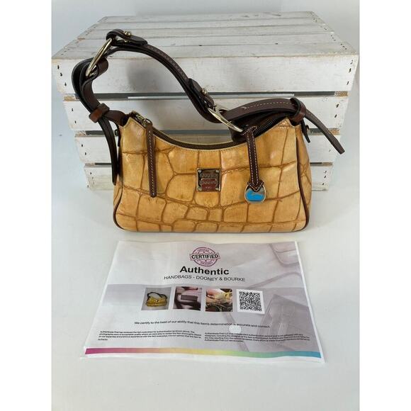 DOONEY & BOURKE, TAN EMBOSSED ANIMAL PRINT MEDIUM SHOULDER BAG - Picture 2 of 15